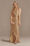 Champagne V-Neck High Low Sequin Formal Dress