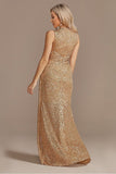 Champagne V-Neck High Low Sequin Formal Dress