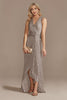 Load image into Gallery viewer, Champagne V-Neck High Low Sequin Formal Dress