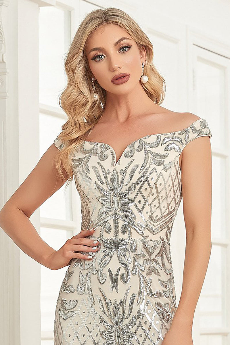 Load image into Gallery viewer, Off the Shoulder Mermaid Sparkly Sequin Formal Dress