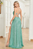 Load image into Gallery viewer, Sparkly Green Sapghetti Straps Long Formal Dress With Slit