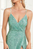 Load image into Gallery viewer, Sparkly Green Sapghetti Straps Long Formal Dress With Slit