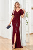Load image into Gallery viewer, Sparkly Sequin Black Sheath V-Neck Formal Dress With Slit