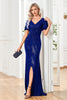 Load image into Gallery viewer, Sparkly Sequin Black Sheath V-Neck Formal Dress With Slit