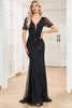 Load image into Gallery viewer, Sparkly Black Mermaid Short Sleeves V-Neck Formal Dress