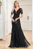 Load image into Gallery viewer, Sparkly Black Mermaid Short Sleeves V-Neck Formal Dress