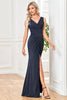 Load image into Gallery viewer, Navy Sheath Sparkly Sleeveless Long Formal Dress With Slit
