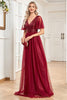 Load image into Gallery viewer, A Line Burgundy Sparkly V-Neck Long Formal Dress