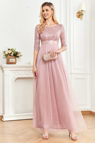 Blush A Line 3/4 Sleeves Sparkly Sequin Formal Dress