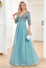 Load image into Gallery viewer, Blue Sparkly Sequin 3/4 Sleeves A Line Formal Dress