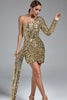 Load image into Gallery viewer, Glitter One Shoulder Goden Cocktail Dress with Pleats