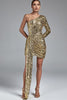 Load image into Gallery viewer, Glitter One Shoulder Goden Cocktail Dress with Pleats