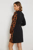 Load image into Gallery viewer, Black Leopard Wrap Short Work Dress