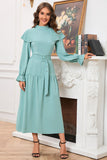 A Line Green Long Sleeves Casual Dress With Belt