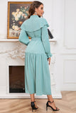 A Line Green Long Sleeves Casual Dress With Belt