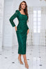 Load image into Gallery viewer, Square Neck Dark Green Formal Dress with Long Sleeves