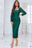 Load image into Gallery viewer, Square Neck Dark Green Formal Dress with Long Sleeves