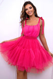 Hot Pink A Line Tulle Cute Semi Formal Dress