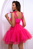 Hot Pink A Line Tulle Cute Semi Formal Dress