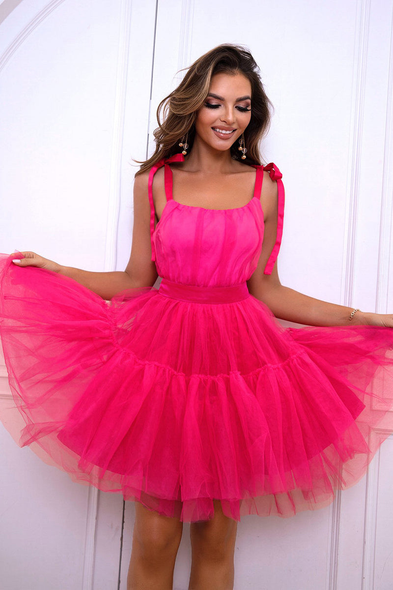 Load image into Gallery viewer, Hot Pink A Line Tulle Cute Semi Formal Dress