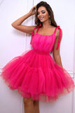 Hot Pink A Line Tulle Cute Semi Formal Dress