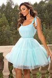 Hot Pink A Line Tulle Cute Semi Formal Dress