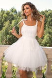 Hot Pink A Line Tulle Cute Semi Formal Dress