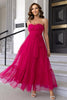 Load image into Gallery viewer, Fuchsia Long A-line Strapless Tulle Formal Dress