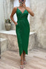 Load image into Gallery viewer, Black Sequin Spaghetti Straps V-neck Bag Hip Slit Party Dress