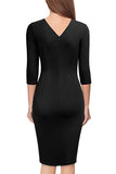 Black Bodycon Knee-Length 3/4 Sleeve Party Dress With Belt