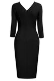 Black Bodycon Knee-Length 3/4 Sleeve Party Dress With Belt