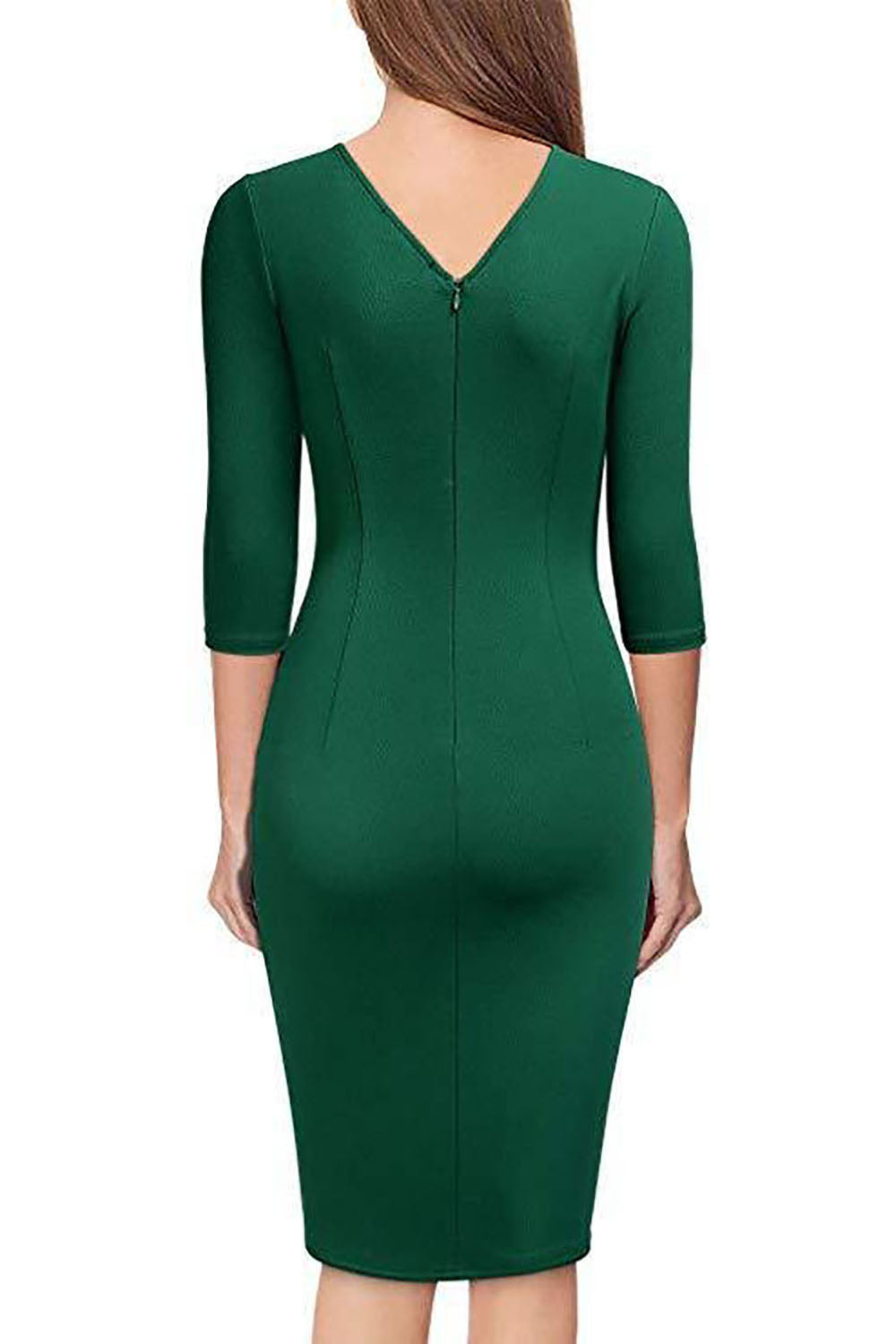 Black Bodycon Knee-Length 3/4 Sleeve Party Dress With Belt