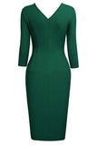 Black Bodycon Knee-Length 3/4 Sleeve Party Dress With Belt