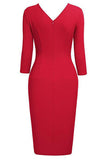 Black Bodycon Knee-Length 3/4 Sleeve Party Dress With Belt