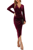 Bodycon V-Neck Wrap Hip Midi-length Cross Black Velvet Evening Dress