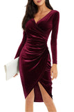 Bodycon V-Neck Wrap Hip Midi-length Cross Black Velvet Evening Dress