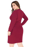 Bodycon V-Neck Plus Size Black Work Dress with Long Sleeves