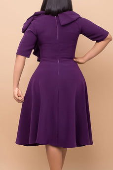 A Line Large Swing Ruffled Purple Short Work Dress
