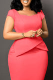 Bodycon Square Neck Midi Black Work Dress With Short Sleeves