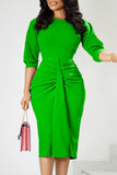 Bodycon Pleated Short Green Work Dress with Short Sleeves