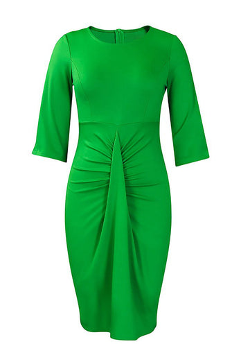 Bodycon Pleated Short Green Work Dress with Short Sleeves