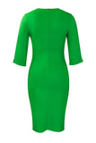 Bodycon Pleated Short Green Work Dress with Short Sleeves