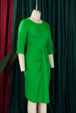 Bodycon Pleated Short Green Work Dress with Short Sleeves