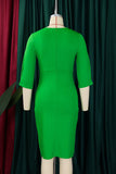 Bodycon Pleated Short Green Work Dress with Short Sleeves