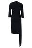Load image into Gallery viewer, Black Bodycon Bateau Neck Pleated Knotted Work Dress With 3/4 Sleeves