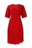 Load image into Gallery viewer, Black V Neck Pleated A Line Midi Work Dress With Short Sleeves