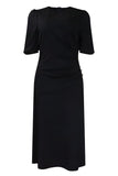 Black Round Neck Ruched Short Sleeves Work Dress