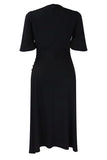 Black Round Neck Ruched Short Sleeves Work Dress