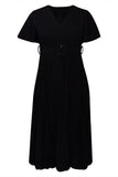 A-Line Black V-Neck Ruched Work Dress With Ruffle sleeves