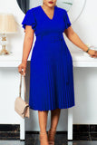 A-Line Black V-Neck Ruched Work Dress With Ruffle sleeves
